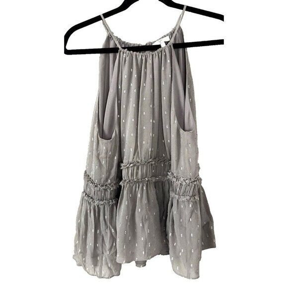 Joie Silk Gray Silver Metallic Dot Cami L Peplum Romantic Minimalist Chic - Picture 2 of 12